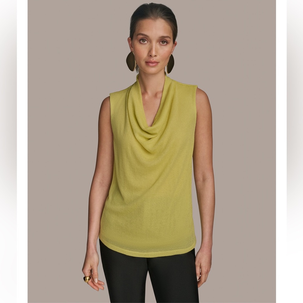 Donna Karan Cowl Neck Gauze Blouse. Small. Scuffed Citron. NWT
